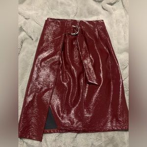 Red Faux Leather Skirt